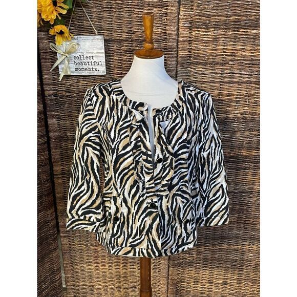 Charter Club Zebra Print Women’s Shacket-Style Jacket/Blazer Top/Gold Button Acc - Picture 4 of 11